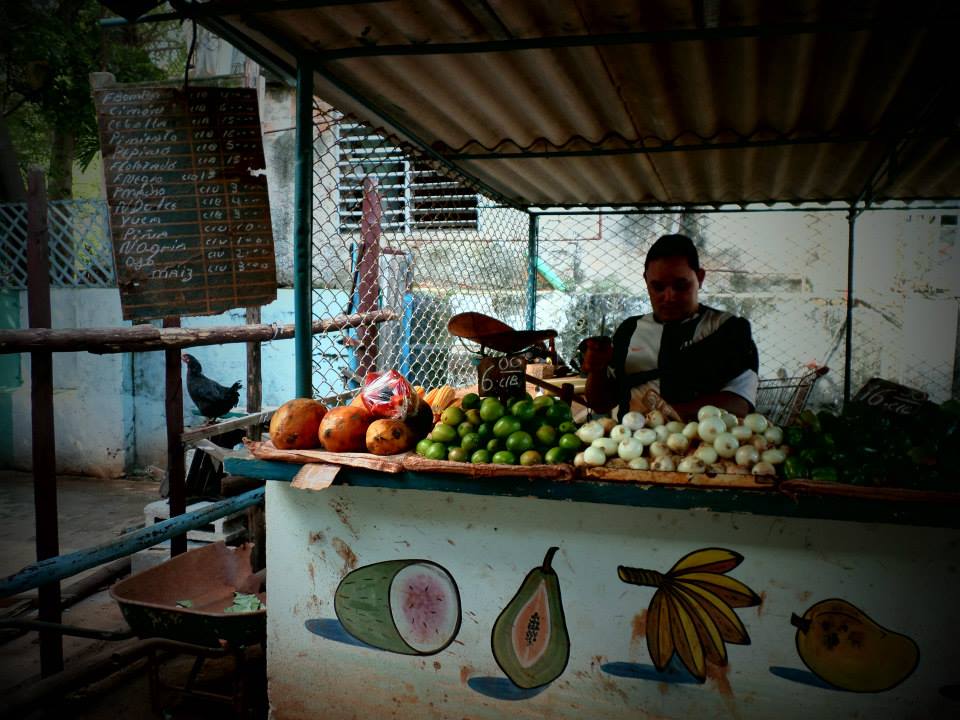Cuba open market with chicken